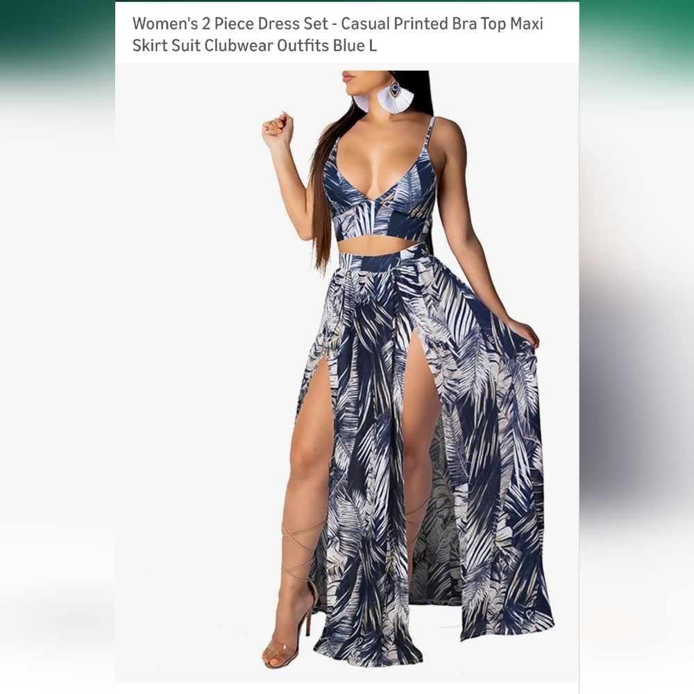 Casual Printed Maxi Skirt Suit Clubwear 2 Piece Dress Set